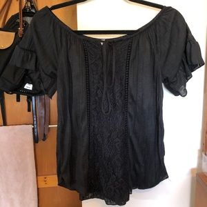Black Peasant Top Short Sleeve Size S